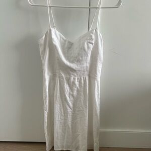 White Spaghetti Strap Linen Dress